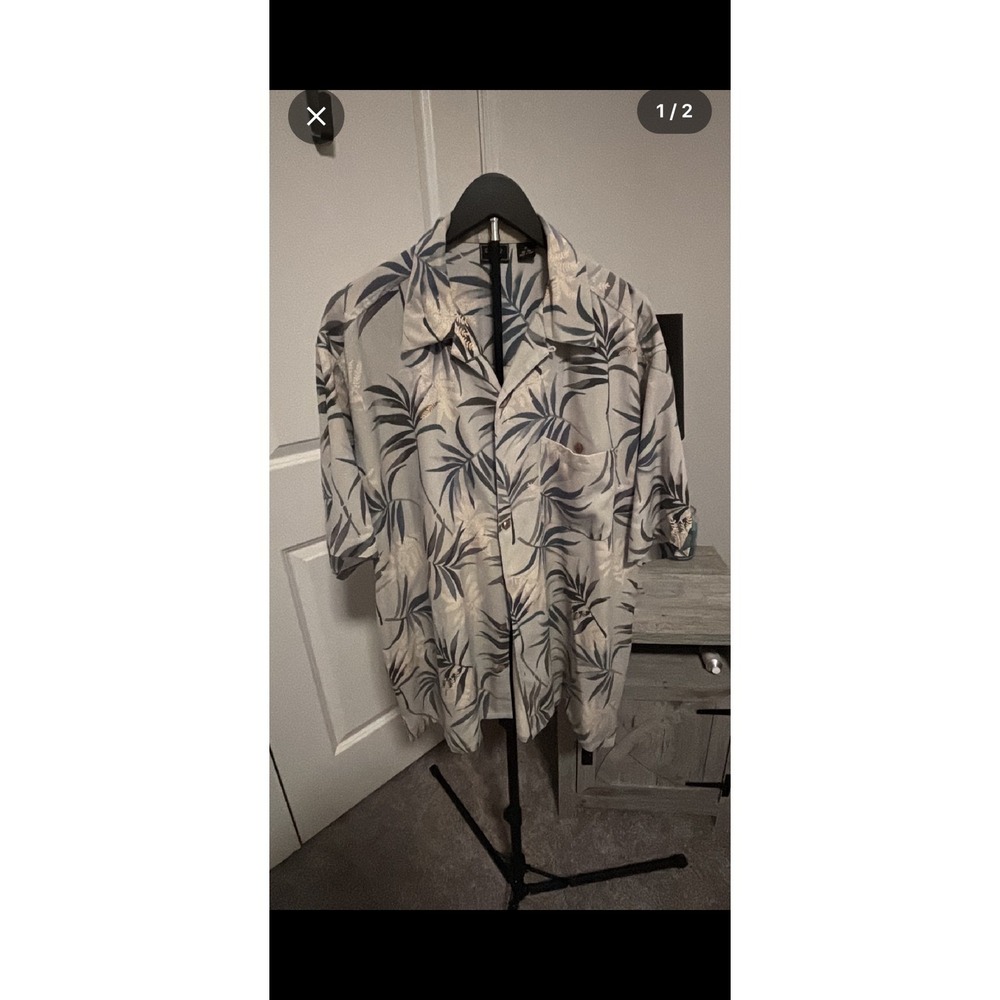 WF Mens Silk Tropical Leaf Print Short Sleeve Button Up Shirt XL